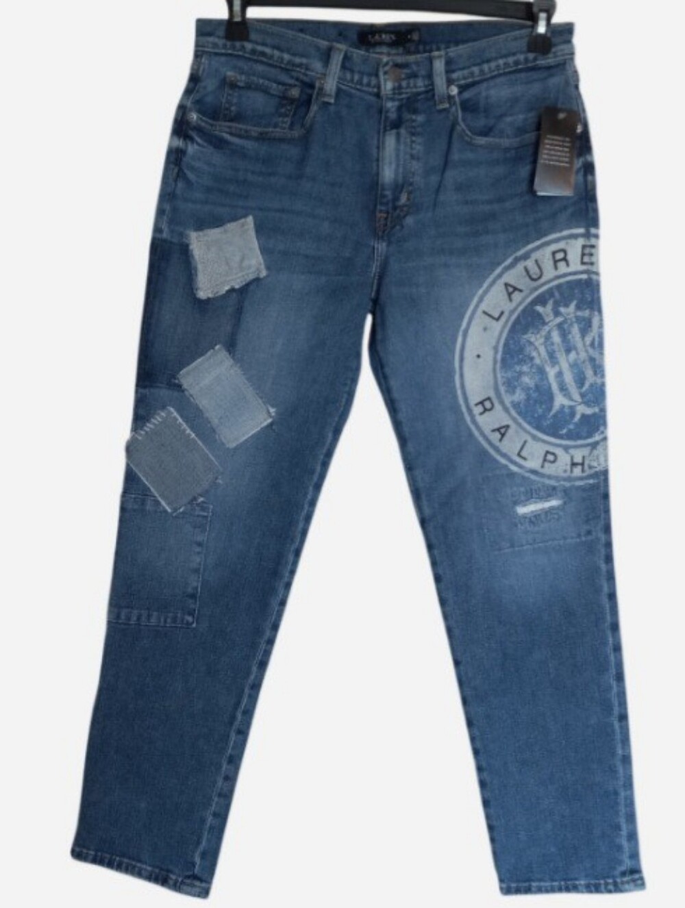 Lauren Ralph Lauren Patchwork Large Logo Relaxed Tapered Ankle Jean